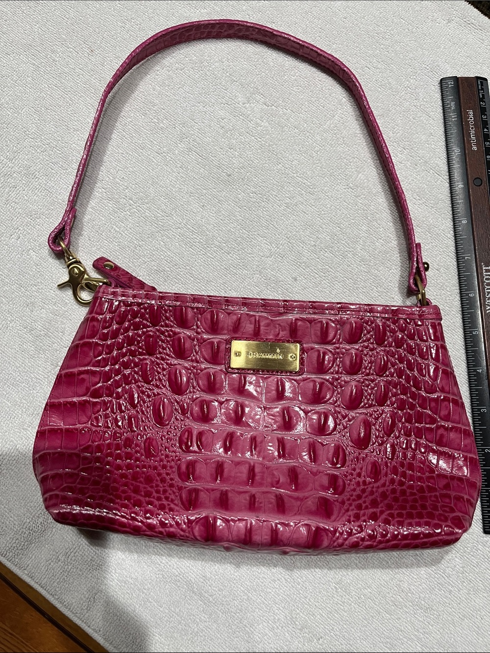 Brahmin Fuchsia Croc-Embossed Mini Shoulder Bag with Gold Plate